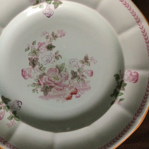 Vintage Adams England Calyx Ware dinner plate pink flowers celadon - Picture 7 of 9